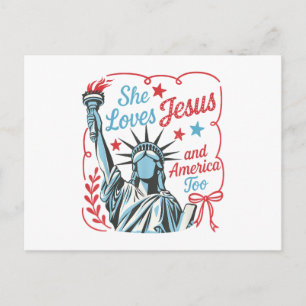 Cartes Pour Fêtes Annuelles 4 juillet Elle aime Jésus et l'Amérique aussi Chri