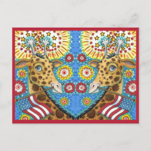 Cartes Pour Fêtes Annuelles 4 juillet GIRAFFES JUMEAUX PATRIOTIQUES, FEU D'ENT