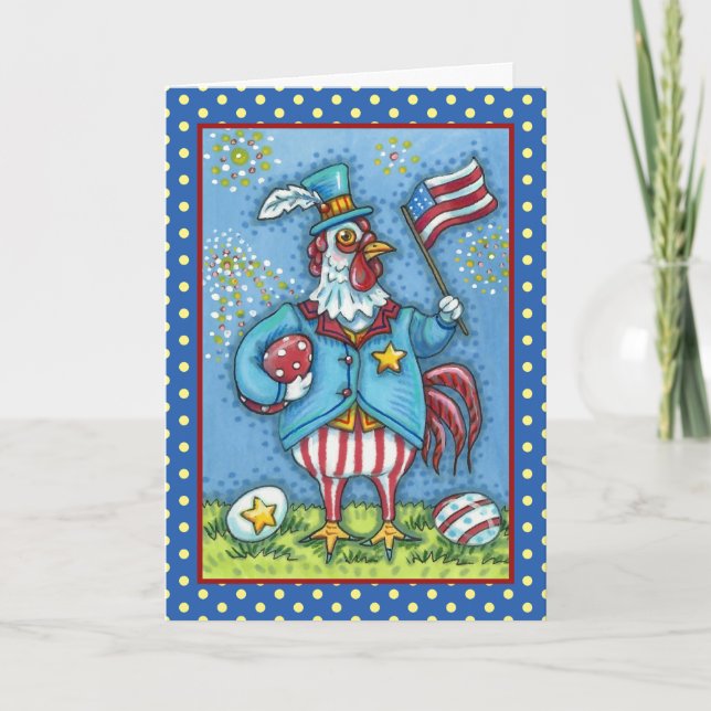 Cartes Pour Fêtes Annuelles 4 juillet ROOSTER, VERRE DE POULET PATRIOTIQUE AMU (Devant)