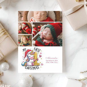 Cartes Pour Fêtes Annuelles 4 Photo 1st Baby Christmas Pink Gold Unicorn