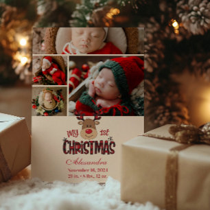 Cartes Pour Fêtes Annuelles 4 Photo Carreaux Reindeer Premier Noël de Bébé