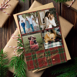 Cartes Pour Fêtes Annuelles 4 photo collage Joyeux script Noël plaid