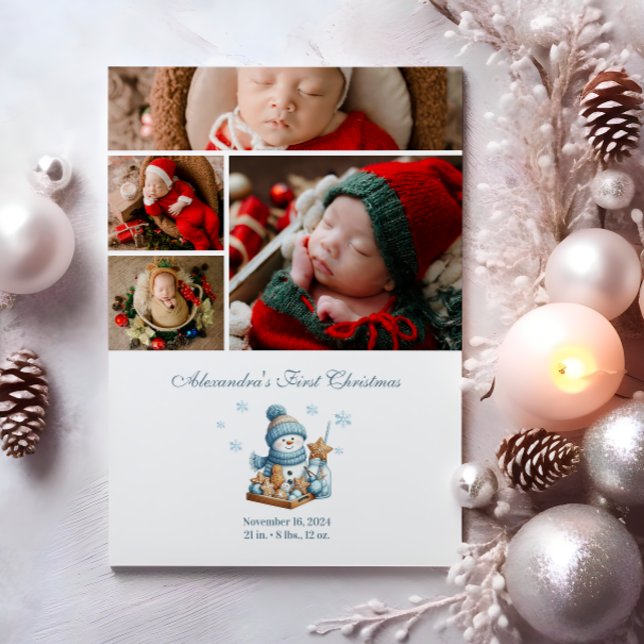 Cartes Pour Fêtes Annuelles 4 Photo First Christmas Birth Announcement  (Créateur téléchargé)