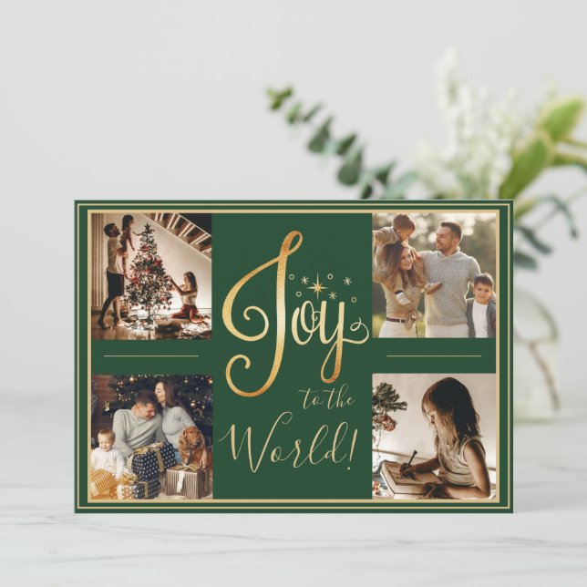 Cartes Pour Fêtes Annuelles 4 Photo Green Christmas Holiday Card (Debout devant)