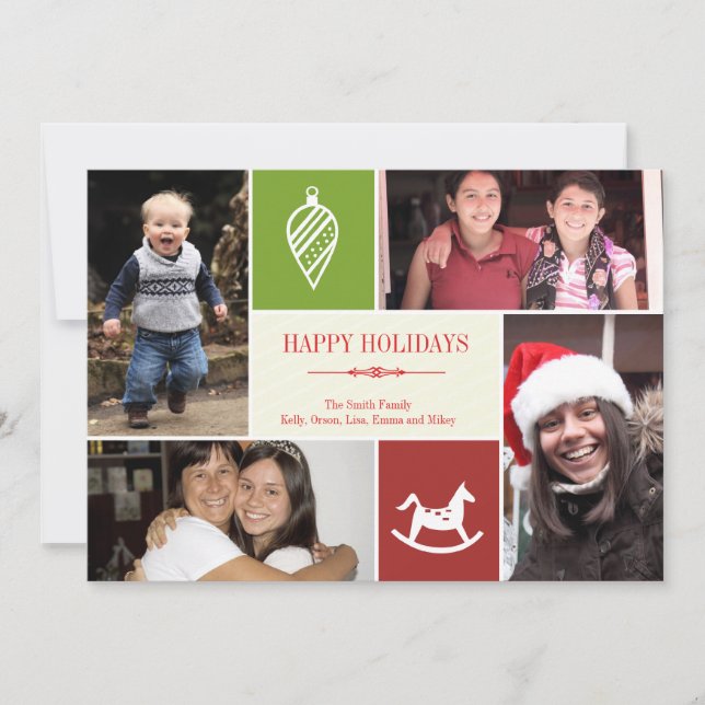 Cartes Pour Fêtes Annuelles 4 photo grille collage favoris Noël rouge (Devant)