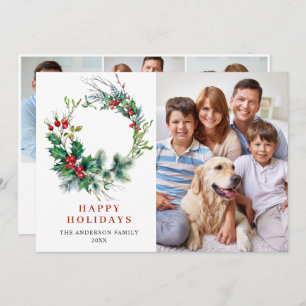 Cartes Pour Fêtes Annuelles 4 PHOTO Holly Berry Wreath voeux de Noël