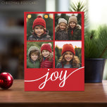 Cartes Pour Fêtes Annuelles 4 Photo Instagram Collage Modern Joy Script<br><div class="desc">Utilisez 4 photos carrés pour faire un carte photo de Noël Joyeux unique et branché. L'arrière - plan est un rouge vif et gai avec le grand script JOY. Si vous avez besoin de déplacer quelque chose,  cliquez sur le bouton personnaliser pour apporter des modifications.</div>