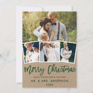 Cartes Pour Fêtes Annuelles 4 Photo Kraft Brush Script Mariage Noël
