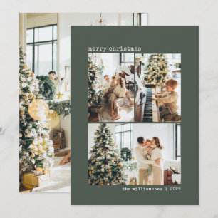 Cartes Pour Fêtes Annuelles 4 Photo Machine à Écrire Minimaliste Vert Sauge No