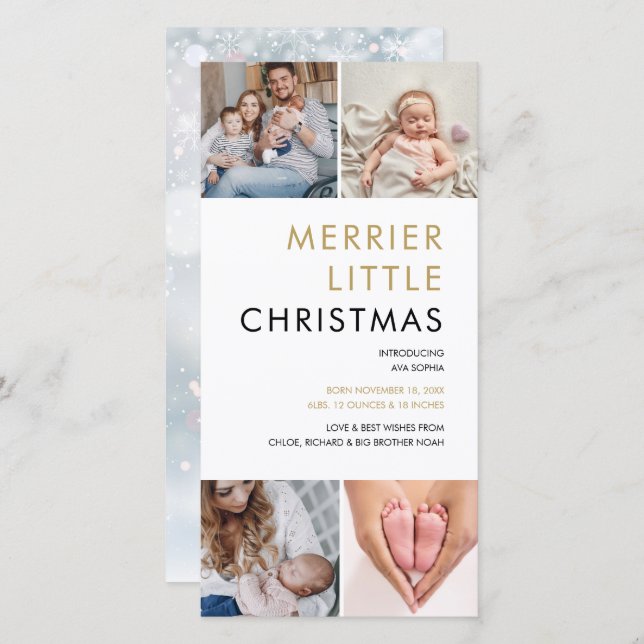 Cartes Pour Fêtes Annuelles 4 Photo Merrier Petite Naissance de Noël (Devant / Derrière)