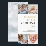Cartes Pour Fêtes Annuelles 4 Photo Merrier Petite Naissance de Noël<br><div class="desc">Diffusez la joie d'une naissance spéciale de Noël avec cette élégante carte de faire-part de naissance moderne. Personnalisez le front avec vos 4 photos spéciales, le nom du bébé et les statistiques de naissance, et le message de vacances. L'envers présente des flocons de neige en chute arrière - plan de...</div>