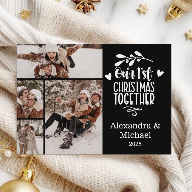 Cartes Pour Fêtes Annuelles 4 Photo Minimalist First Christmas Together (Créateur téléchargé)