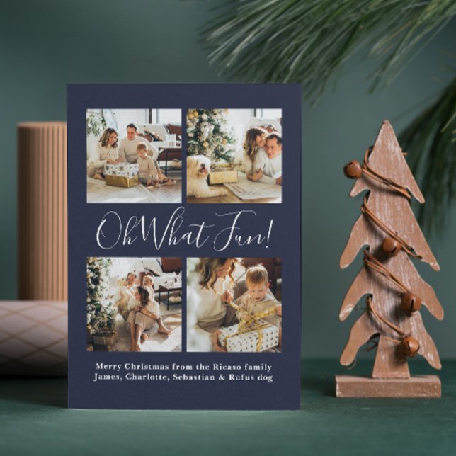 Cartes Pour Fêtes Annuelles 4 Photo oh What Fun Nordic Christmas (4 Photo oh What Fun Nordic Christmas Holiday Card by Ricaso, with holiday pattern on back)