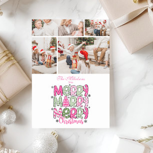 Cartes Pour Fêtes Annuelles 4 Photo Rose Vert Joyeux Noël Vacances