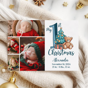 Cartes Pour Fêtes Annuelles 4 Photo Teddy Bleu Bébé 1er Noël