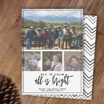 Cartes Pour Fêtes Annuelles 4 Photo - Tout est calme Noir noir clair Noël<br><div class="desc">Une photo horizontale et 3 photos carrés — Utilisez quatre photos et faites un joli salut de Noël unique et branché avec un motif rayé de chevrons noir et gris sur le dos. Si vous avez besoin de déplacer quelque chose,  cliquez sur le bouton personnaliser pour apporter des modifications.</div>