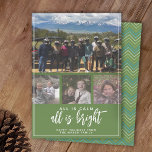 Cartes Pour Fêtes Annuelles 4 Photo - Tout est vert clair et calme Noël<br><div class="desc">Une photo horizontale et 3 photos carrés — Utilisez quatre photos et faites un joli salut de Noël unique et tendance avec un motif rayé vert et bleu chevron sur le dos. Si vous avez besoin de déplacer quelque chose,  cliquez sur le bouton personnaliser pour apporter des modifications.</div>