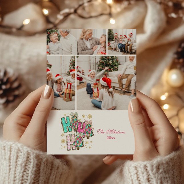 Cartes Pour Fêtes Annuelles 4 Photo Whimsical Ho Ho Ho Christmas Family  (Créateur téléchargé)