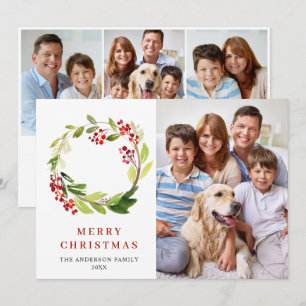 Cartes Pour Fêtes Annuelles 4 PHOTOS Couronne de houx de Noël Holly Berry Vœux