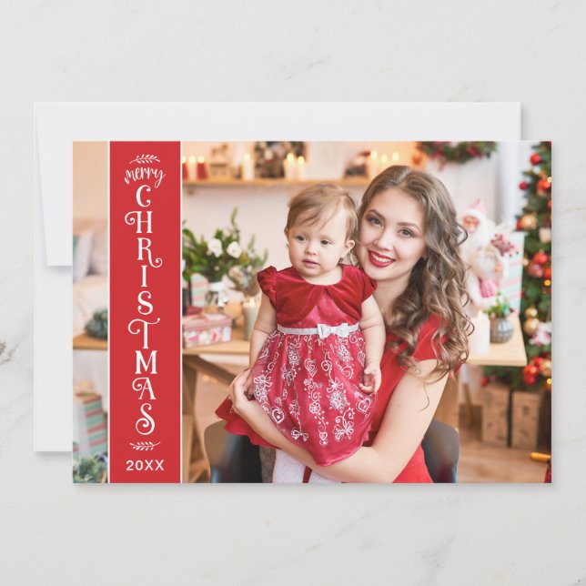 Cartes Pour Fêtes Annuelles 4 photos Joyeux Noël rouge famille (Devant)