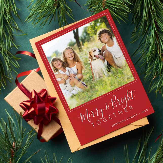 Cartes Pour Fêtes Annuelles 4 photos modernes Joyeux Noël rouge vif (Créateur téléchargé)