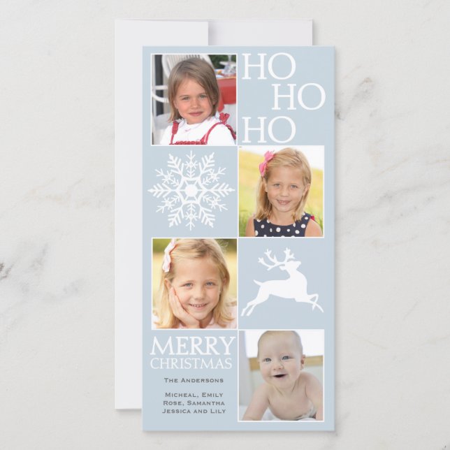 Cartes Pour Fêtes Annuelles 4 Photos Snowflake Reindeer Noël (Devant)