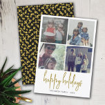 Cartes Pour Fêtes Annuelles 4 points noirs et or photo - Noël heureux<br><div class="desc">Utilisez 4 photos de carré et faites un joyeux salut de Noël unique et tendance avec un motif de pois en confetti or sur le dos. Ce design simple est mémorable et comprend un endroit pour ajouter de nombreuses photos de toute l'année. Si vous avez besoin de déplacer quelque chose,...</div>