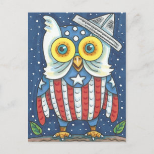 CARTES POUR FÊTES ANNUELLES 4TH OF JULY AMERICAN OWL, BIRD, HOLIDAY POSTCARD