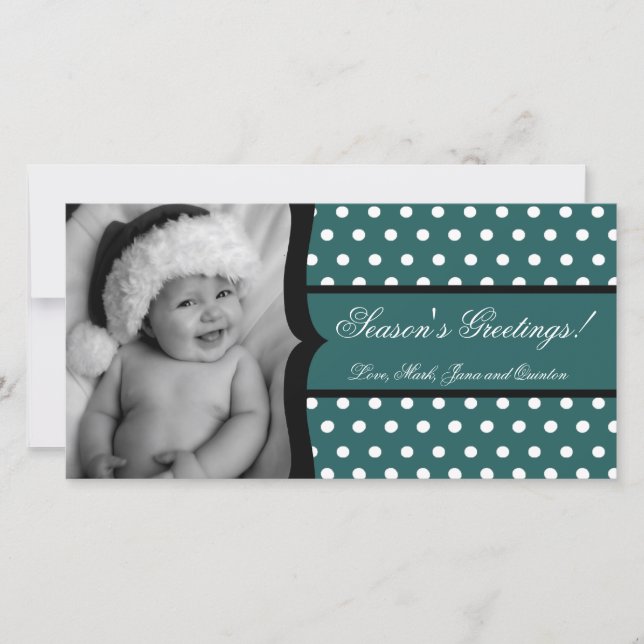 Cartes Pour Fêtes Annuelles 4x8 Turquoise Polka cadre photo de Noël (Devant)