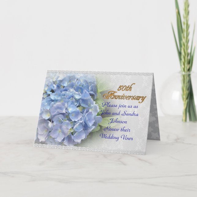 Cartes Pour Fêtes Annuelles 50e anniversaire vow renouvellement hydrangeas ble (Devant)