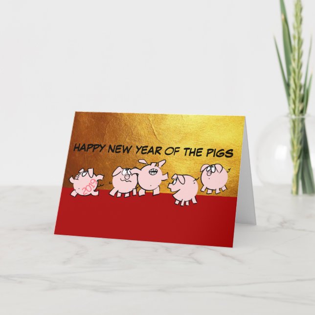 Cartes Pour Fêtes Annuelles 5 Bandes dessinées drôles de l'année du cochon chi (Devant)
