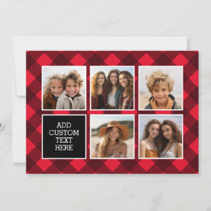 Cartes Pour Fêtes Annuelles 5 Collage de photos - Monogramme Plaid Rouge Noir