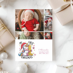 Cartes Pour Fêtes Annuelles 5 Photo 1st Baby Christmas Pink Gold Unicorn