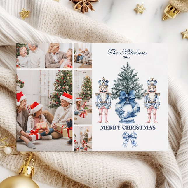 Cartes Pour Fêtes Annuelles  5 Photo Blue Chinoiserie Nutcracker Christmas (Créateur téléchargé)