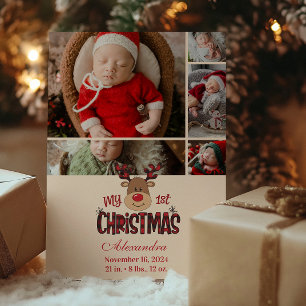 Cartes Pour Fêtes Annuelles 5 Photo Carreaux Écossais Renne Premier Noël de Bé