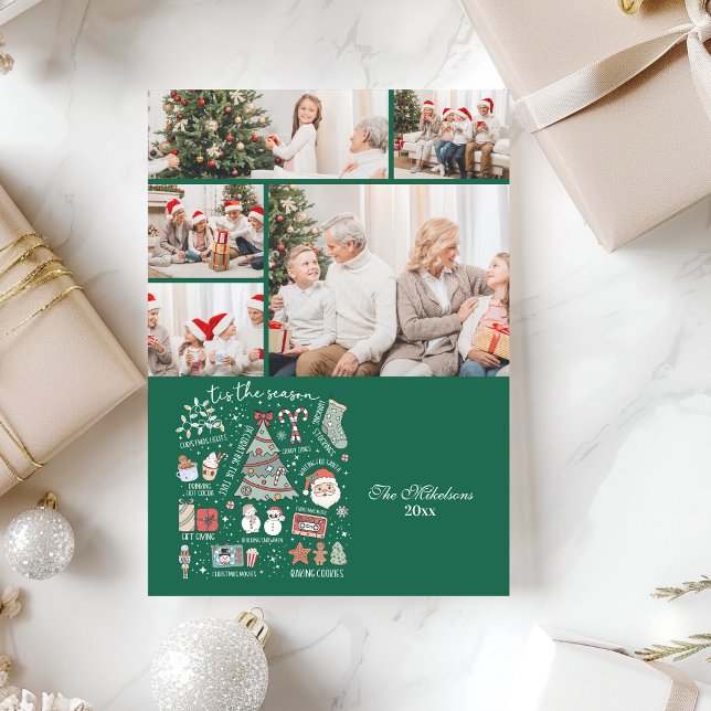 Cartes Pour Fêtes Annuelles 5 Photo Cette Saison Retro Green Noël (Créateur téléchargé)