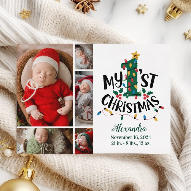 Cartes Pour Fêtes Annuelles 5 Photo Feux d'arbre de Noël Premier Noël (Créateur téléchargé)