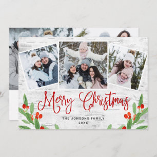 Cartes Pour Fêtes Annuelles 5 PHOTO Noël Rustic Birk Bark Salutation