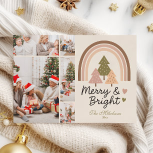Cartes Pour Fêtes Annuelles 5 Photo Retro Arc-en-ciel Neutre Merry & Bright