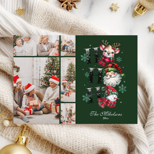 Cartes Pour Fêtes Annuelles 5 Photo Rétro Gingham Santa & Amis Noël