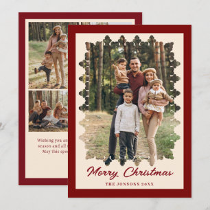 Cartes Pour Fêtes Annuelles 5 Photo Retro Noël Élégant Cadre en Dentelle Vinta