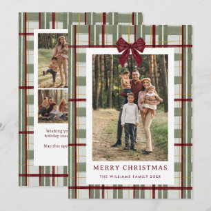 Cartes Pour Fêtes Annuelles 5 Photo Rétro Noël Ruban Rouge Carreaux Verts