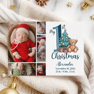 Cartes Pour Fêtes Annuelles 5 Photo Teddy Bleu Bébé 1er Noël