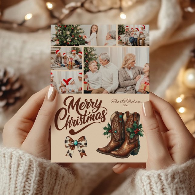 Cartes Pour Fêtes Annuelles 5 Photo Western Bow & Boots Christmas (Créateur téléchargé)