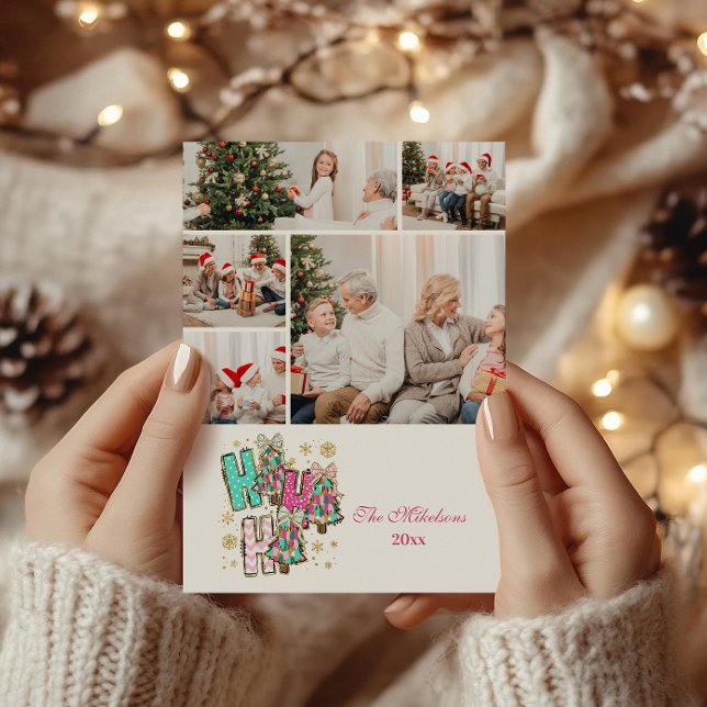Cartes Pour Fêtes Annuelles 5 Photo Whimssical Ho Ho Famille de Noël (Créateur téléchargé)