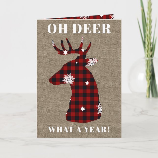 Cartes Pour Fêtes Annuelles 5x7 Funny Oh Deer Buffalo Plaid Burlap Noël (Devant)