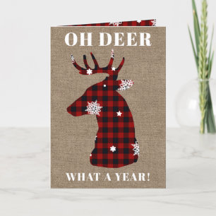Cartes Pour Fêtes Annuelles 5x7 Funny Oh Deer Buffalo Plaid Burlap Noël
