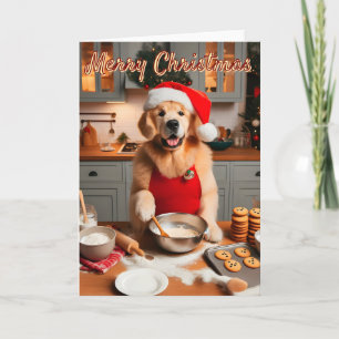 Cartes Pour Fêtes Annuelles 5x7 Golden Retriever Baking Christmas Cookies