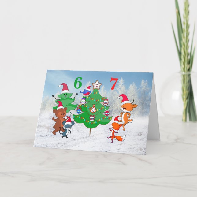 Cartes Pour Fêtes Annuelles 67 Cartoon Animals Dancing Around Christmas Tree (Devant)