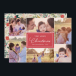Cartes Pour Fêtes Annuelles 6 Collage photo | Floral Patal Christmas Red<br><div class="desc">Montrez vos photos de famille préférées pour une carte de vacances qui se démarque de la foule ! La boîte de couleur au centre (en rouge) peut être customisée à n'importe quelle couleur. Le dos de la carte est orné d'un motif floral coloré,  élégant et hivernal.</div>